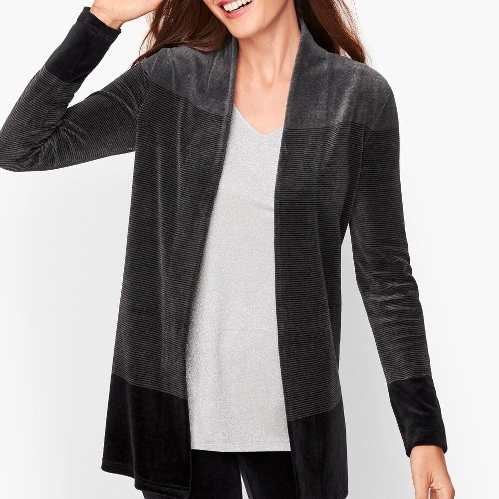 Talbots Gray Luxe Velour Stripe Open Cardigan Size 2X NWT